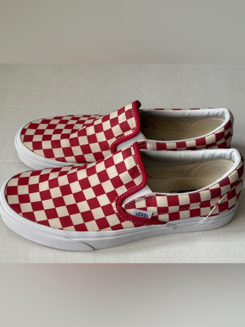 VANS Classic Red Checkerboard Sneakers Slip On Shoes M Sz 9 W Sz 10.5 #500714
